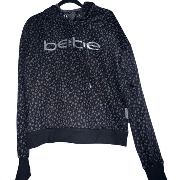 Bebe Black with Silver Leopard Print Hoodie, Size 3X, NWT Retail $94 - Picture 14 of 14